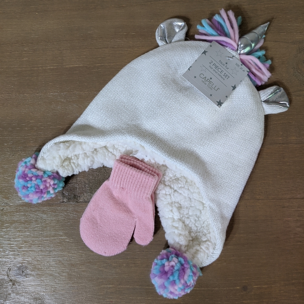 Kids Capelli Unicorn Hat & Mittens Set